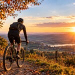 Radfahrer mit Gravelbike im Spätsommer bei Sonnenuntergang
